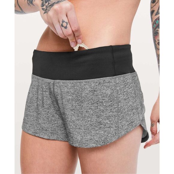 LULULEMON Women’s Heather Lux Multi Black / Black Speed Up Low Rise 2.5” Shorts - Picture 3 of 8